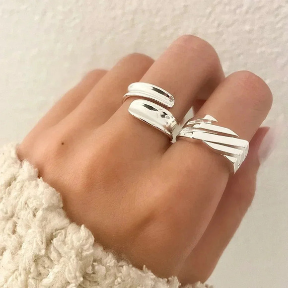 925 Sterling Silver Minimalist Ring Stackable Ring Band Geometric Ring - Picture 1 of 5